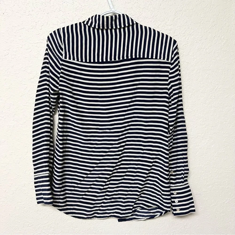J. Crew Womens Size 0 Navy Cream Striped 100% Silk The Boy Shirt Button Down